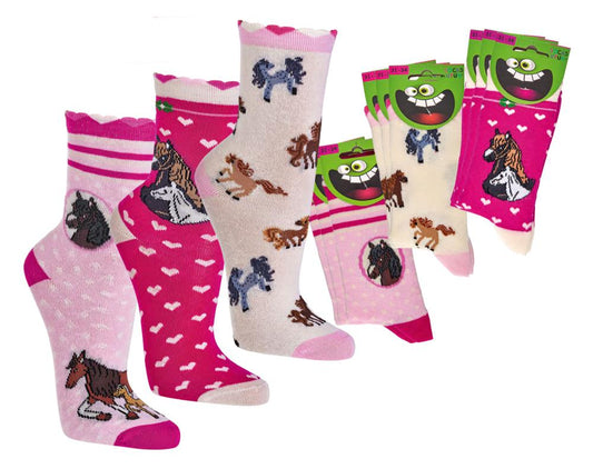Pferdemotive 3 Paar Mädchen Pferde Socken Kinder Baumwolle