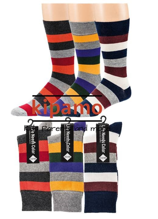Socken Herren Ringel Bunt ohne Gummi 39/42 43/46 47/50 Beruf Freizeit Baumwolle - Kipamo