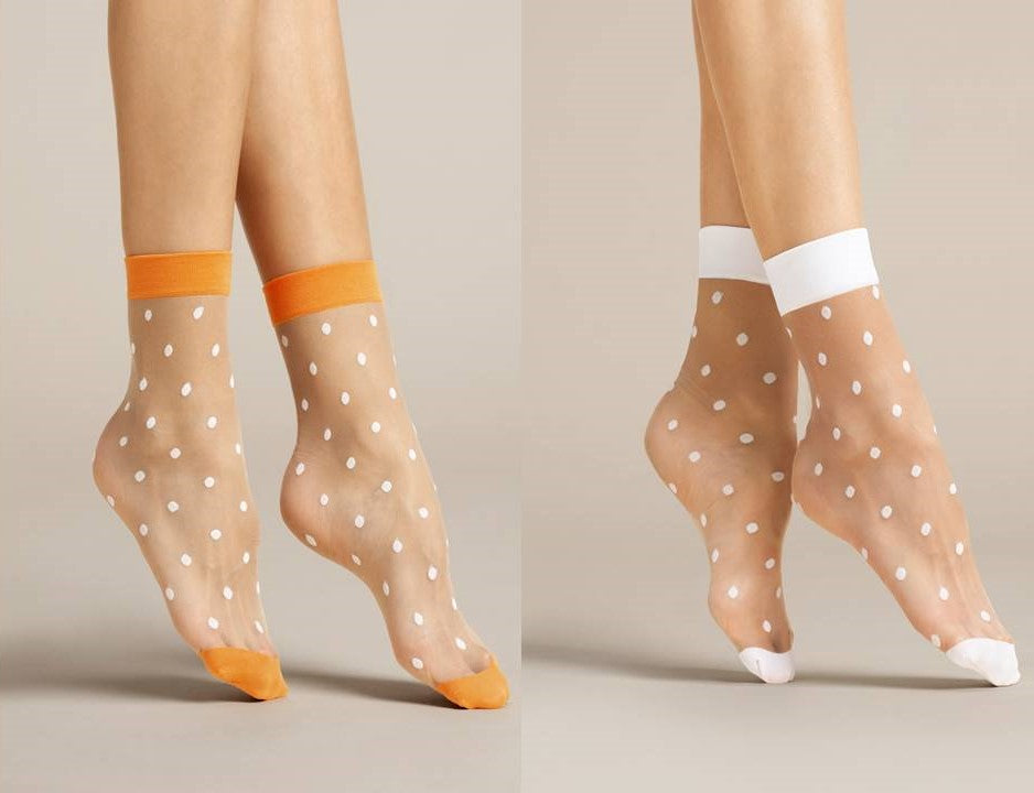 Fiore Papavero 20DEN Damen Feinsöckchen Socken Punkte Orange Weiß Haut - Kipamo