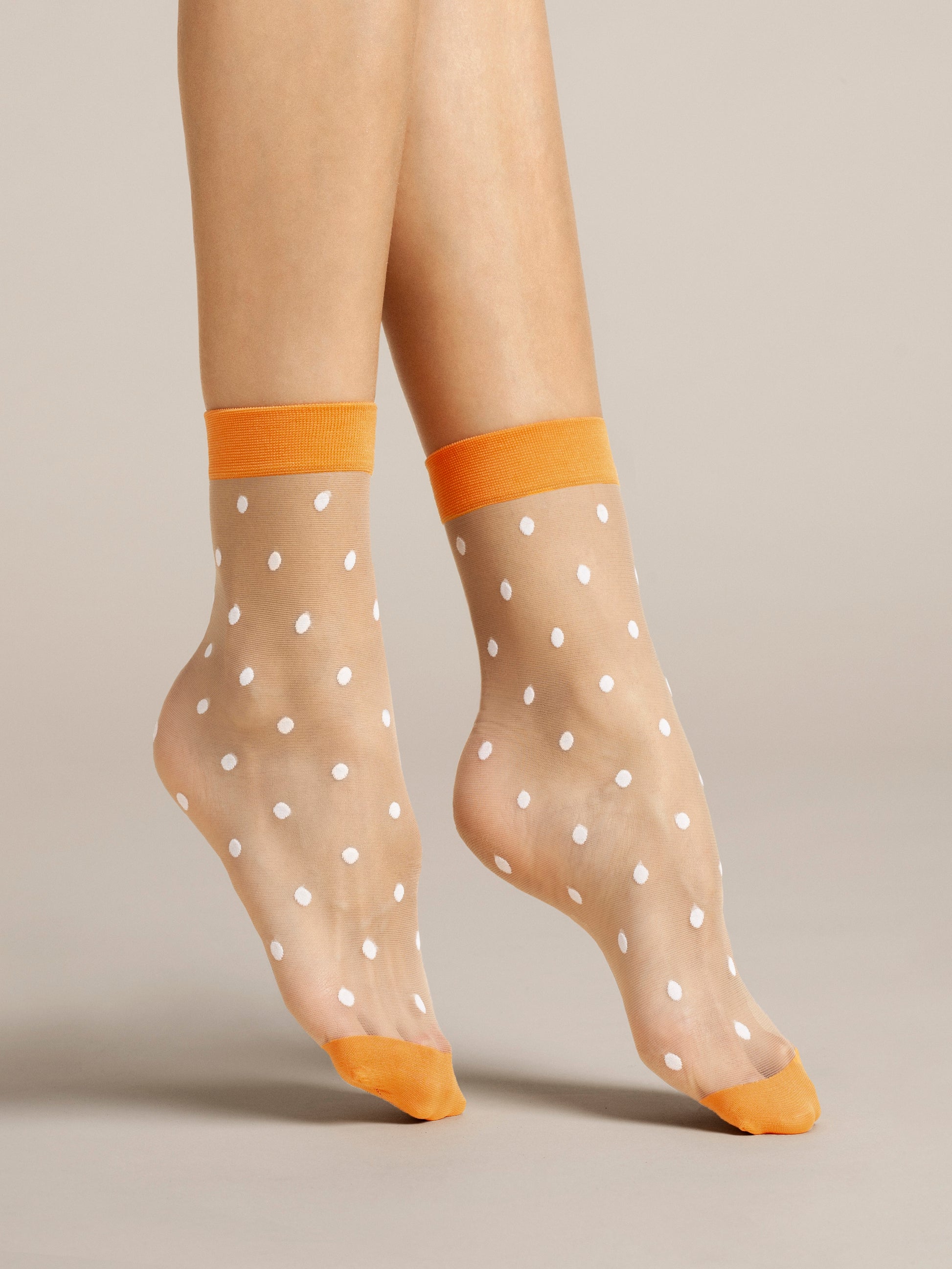 Fiore Papavero 20DEN Damen Feinsöckchen Socken Punkte Orange Weiß Haut - Kipamo