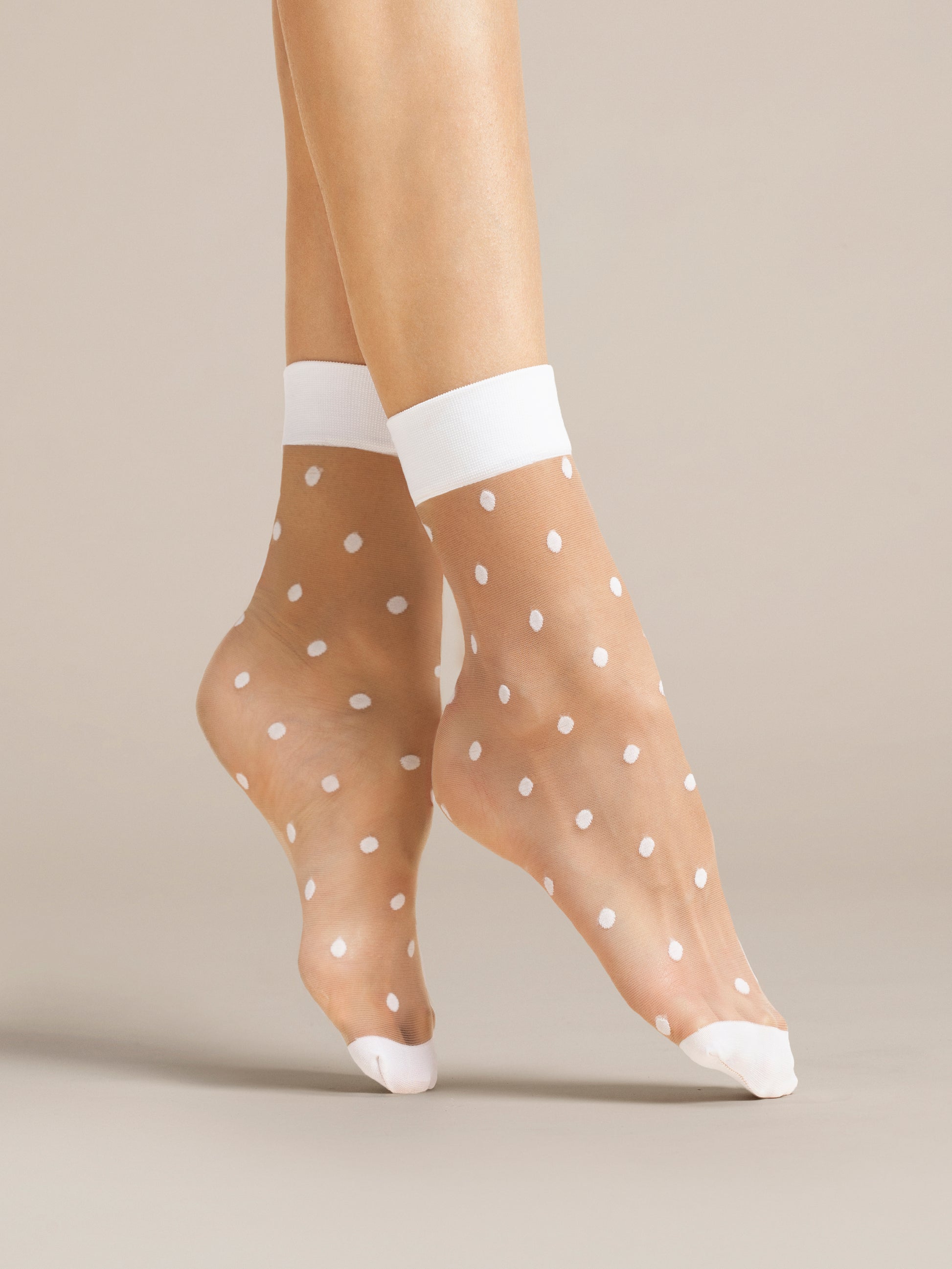 Fiore Papavero 20DEN Damen Feinsöckchen Socken Punkte Orange Weiß Haut - Kipamo