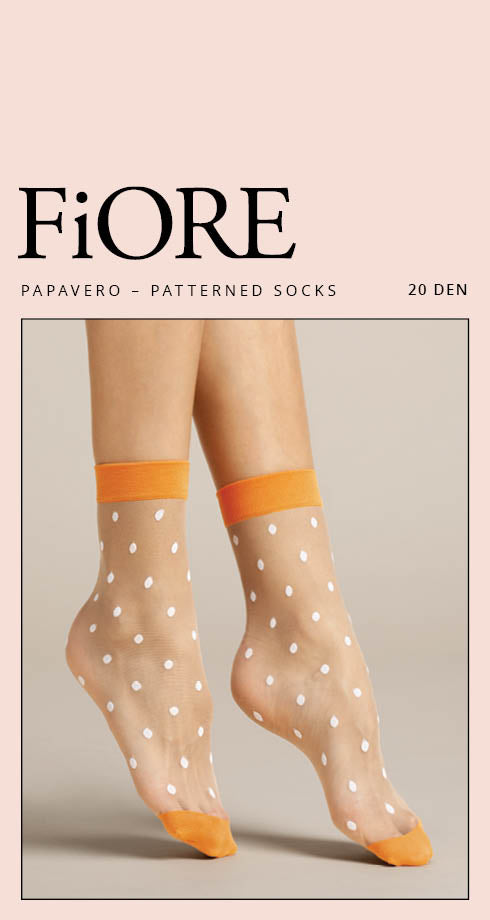 Fiore Papavero 20DEN Damen Feinsöckchen Socken Punkte Orange Weiß Haut - Kipamo
