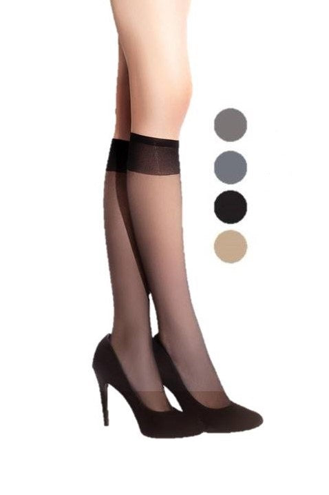 Fiore Pola Statement Socks 2 Paar Fein Kniestrumpf 15 den Nylons Schwarz Beige - Kipamo